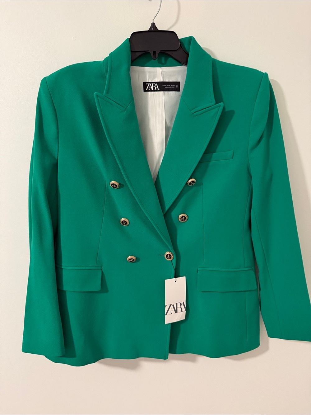 Zara Emerald Green Double-Breasted Blazer with Gold Buttons